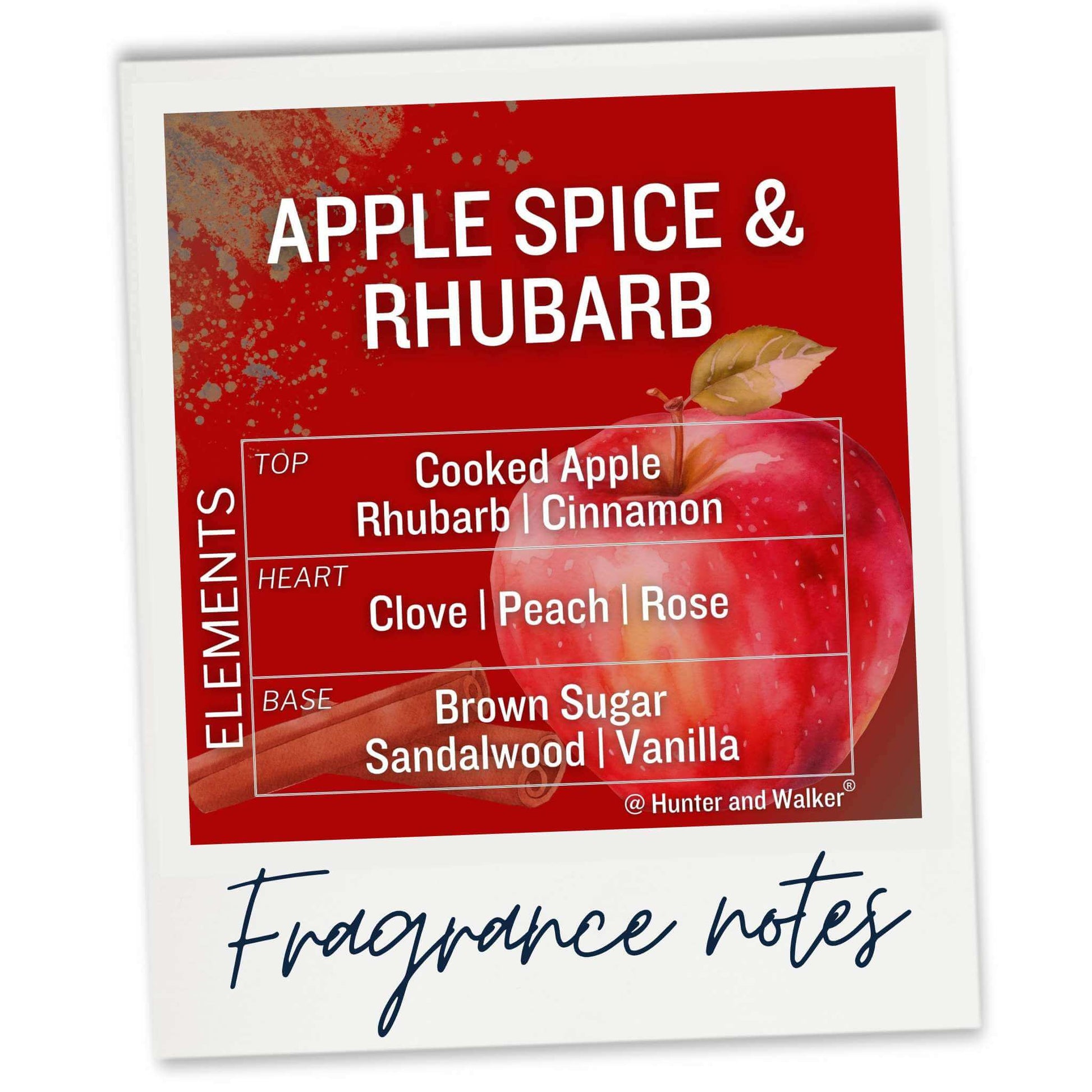 Apple Spice and Rhubarb fragrance notes for our luxury Wax Melt from our Winter range. 