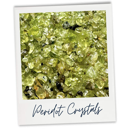 Peridot crystal chips used in our insect repelling wax melts