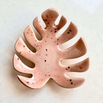 Pink Tealight Holder monstera leaf design main image