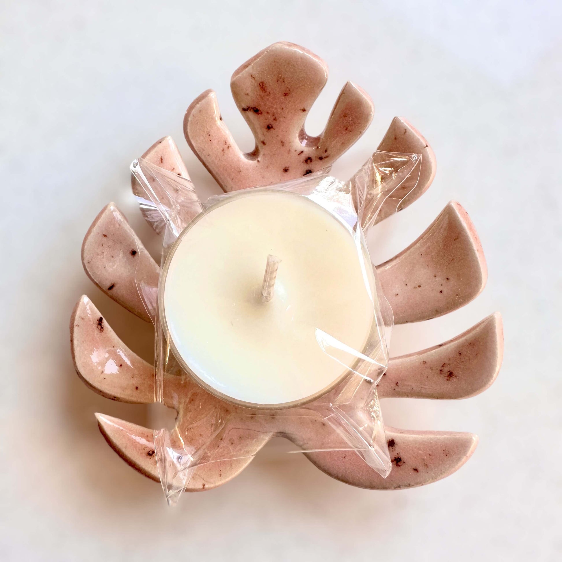 Pink Tealight Holder monstera with tealight