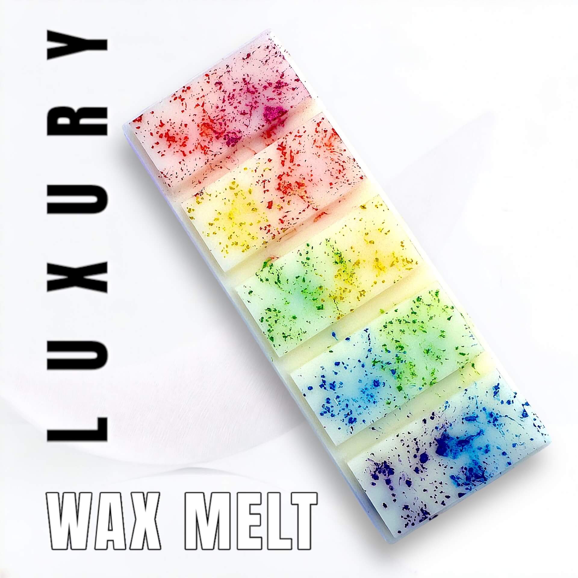 Main image of Rainbow Wax melt snap bar decorated with rainbow mica powder colours for Pride