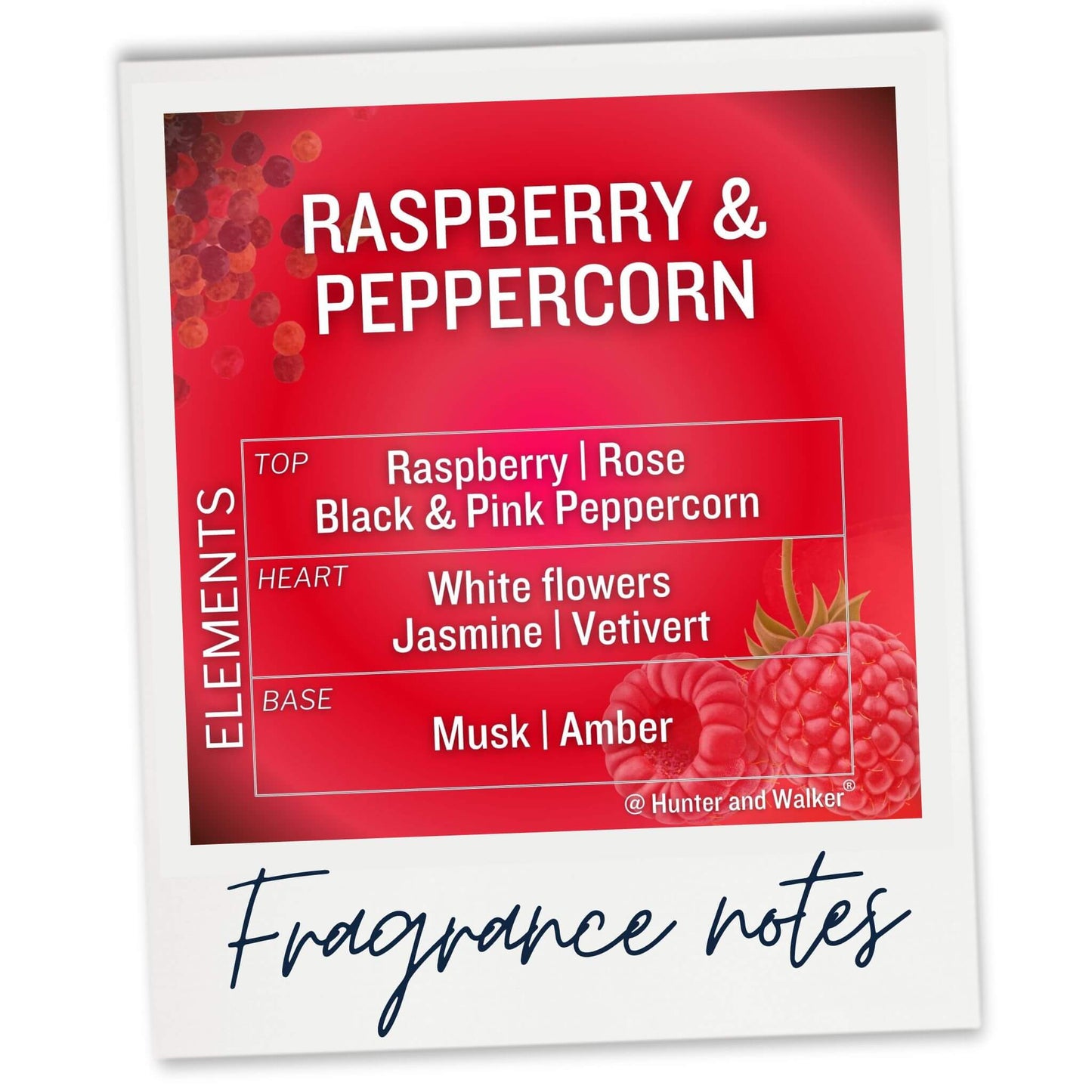 Raspberry and Peppercorn luxury Wax Melt fragrance notes