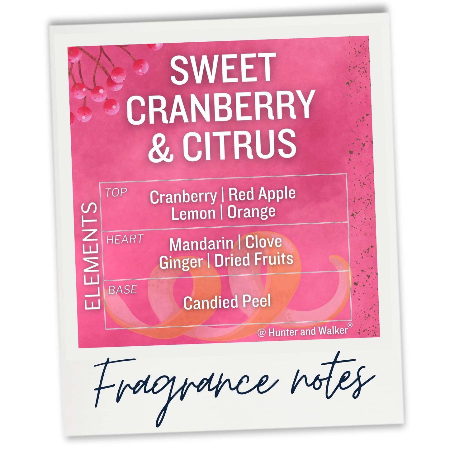 The fragrance notes of our Sweet Cranberry and Citrus luxury wax melt